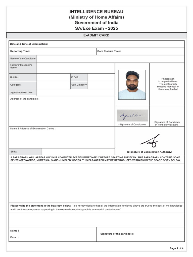 IB SA/Exe Exam 2025 E-Admit Card Guide | PDF | Identity Document