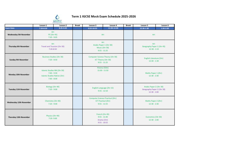 IGCSE Mock Exam Schedule 2025-2026 | PDF