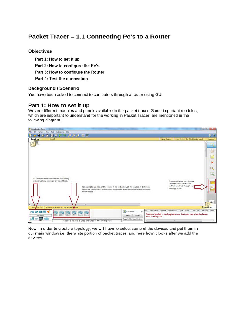 Connect PCs to Router in Packet Tracer | PDF | Router (Computing) | Ip ...