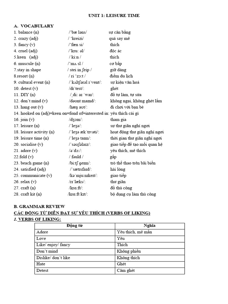 Anh 8 - Unit 1. Grammar | PDF