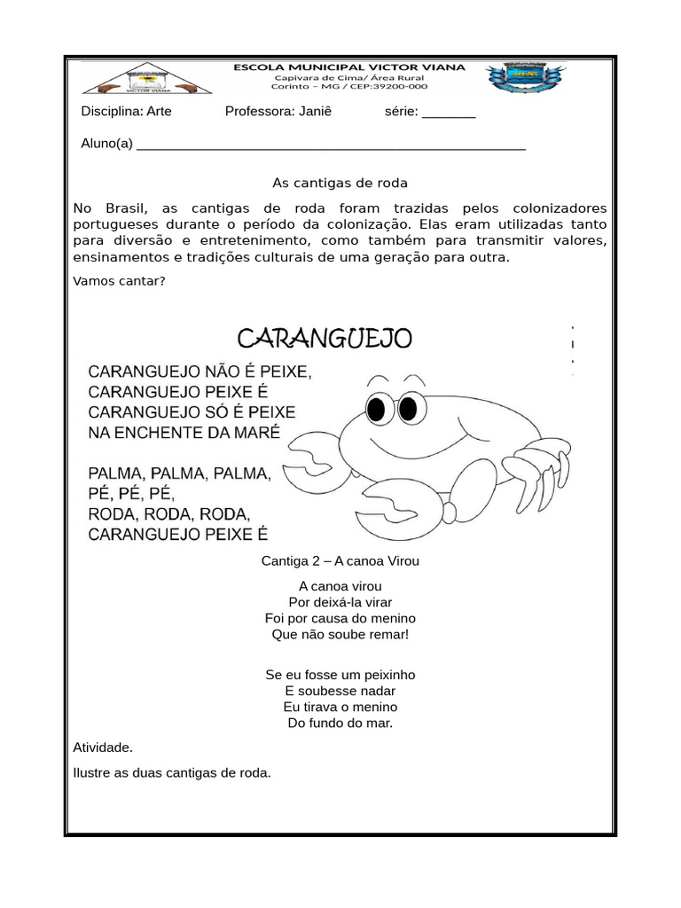 Cantigas de Roda no Brasil: Atividades | PDF