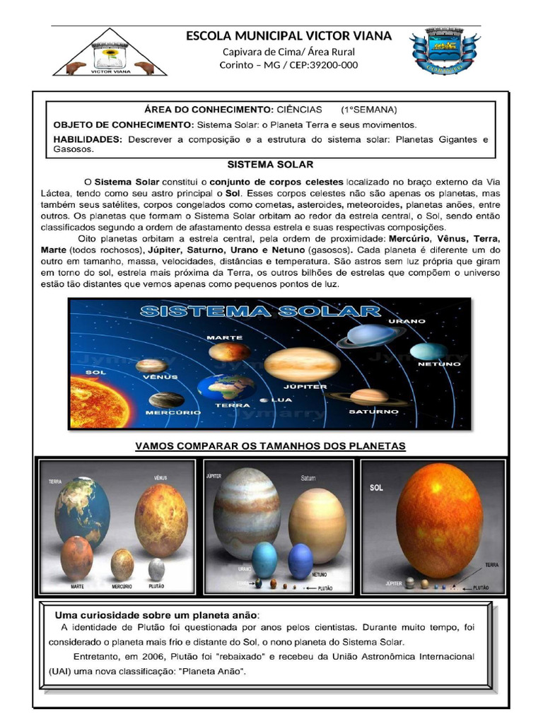 Atividades Sistema Solar 9 Ano | PDF