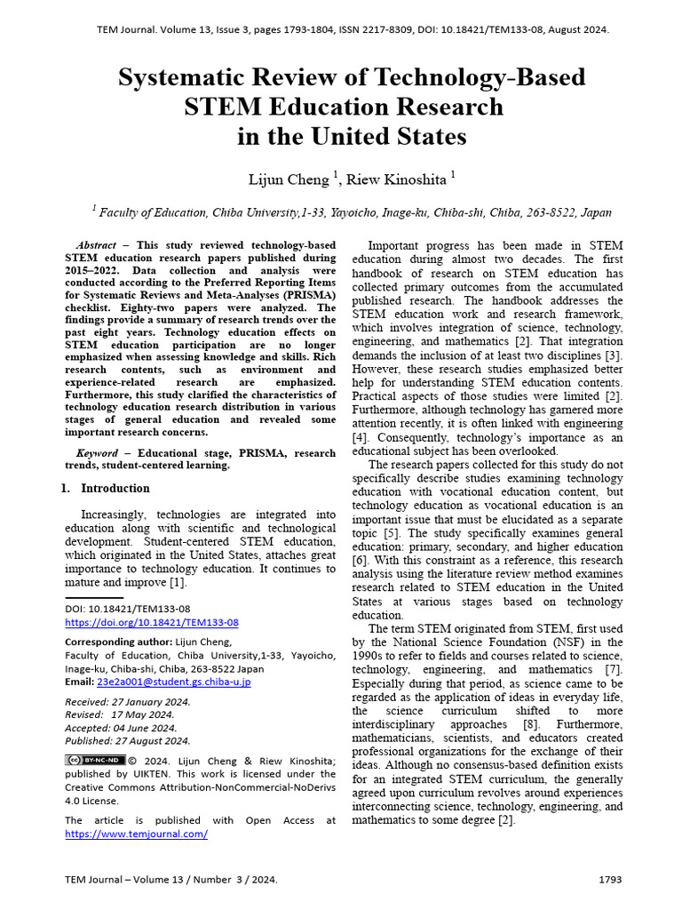 Review of Technology in STEM Education | PDF | Systematic Review | Learning