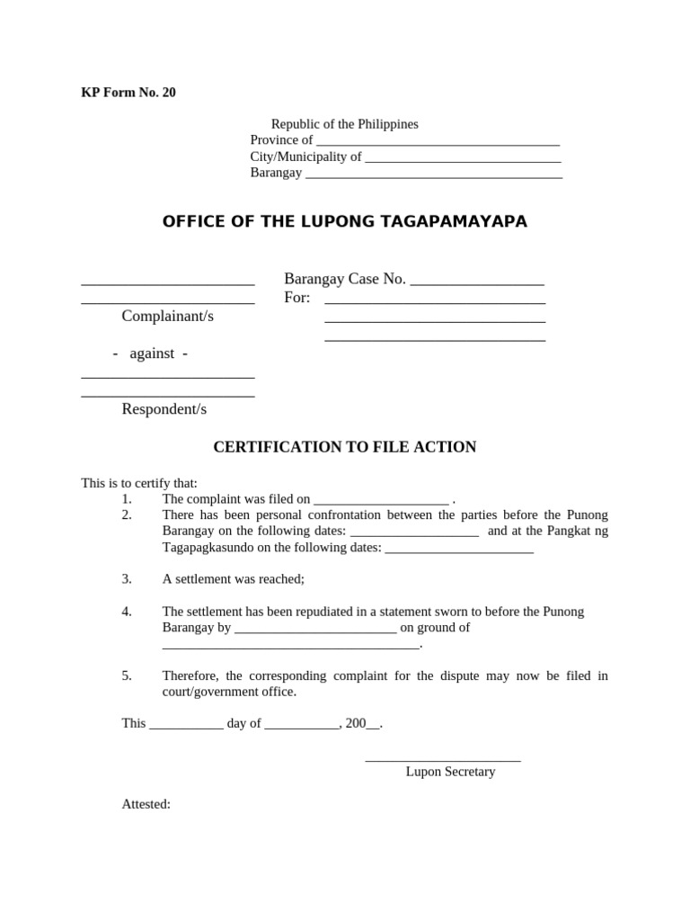 Certification to File Action Form | PDF | Chess Theory