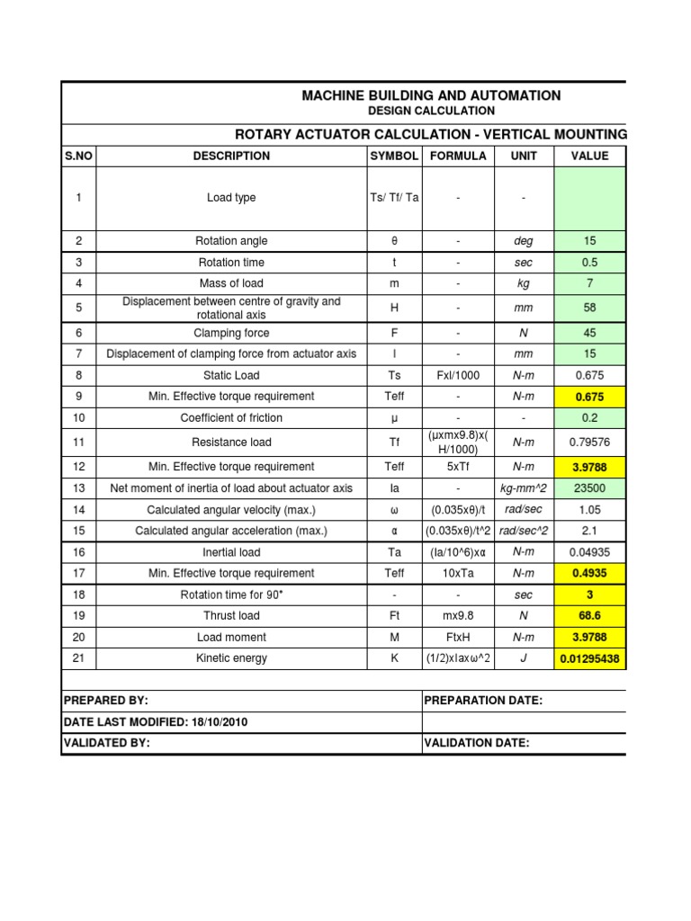 25.rotary Actuator Calculation PDF Rotation Around A Fixed Axis