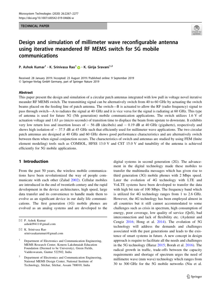 Millimeter Wave Reconfigurable Antenna for 5G | PDF | Antenna (Radio ...