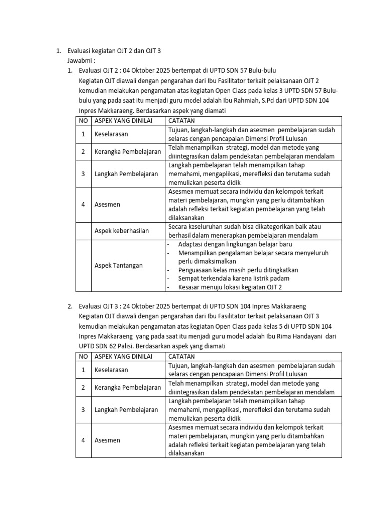 Evaluasi OJT 3 Pembelajaran Mendalam | PDF