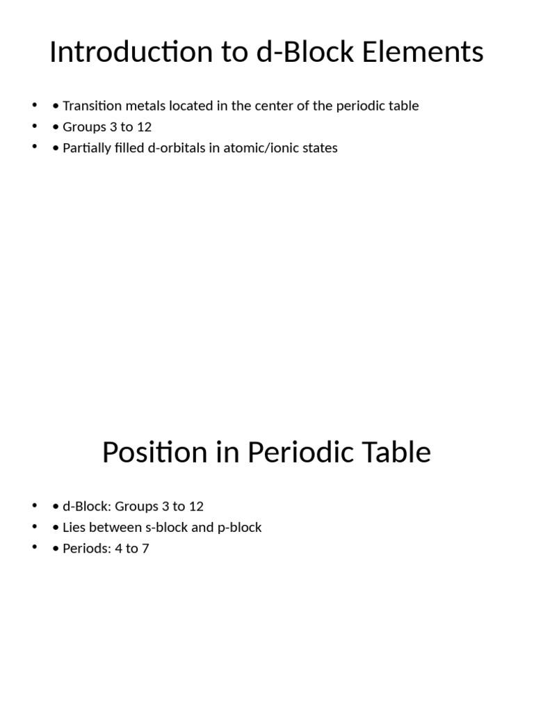 Overview of d-Block and f-Block Elements | PDF | Transition Metals ...