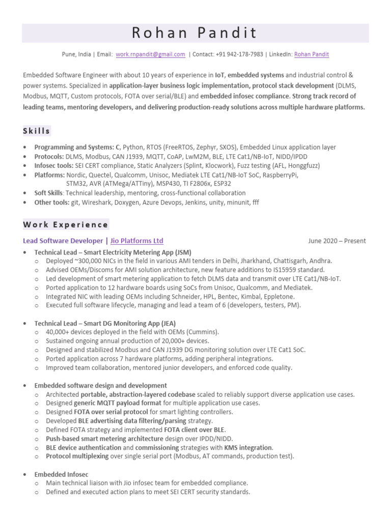 Experienced Embedded Software Engineer | PDF | Embedded System ...