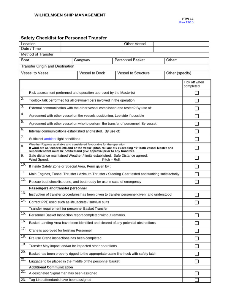 Safety Checklist for Personnel Transfer | PDF | Ships | Crane (Machine)