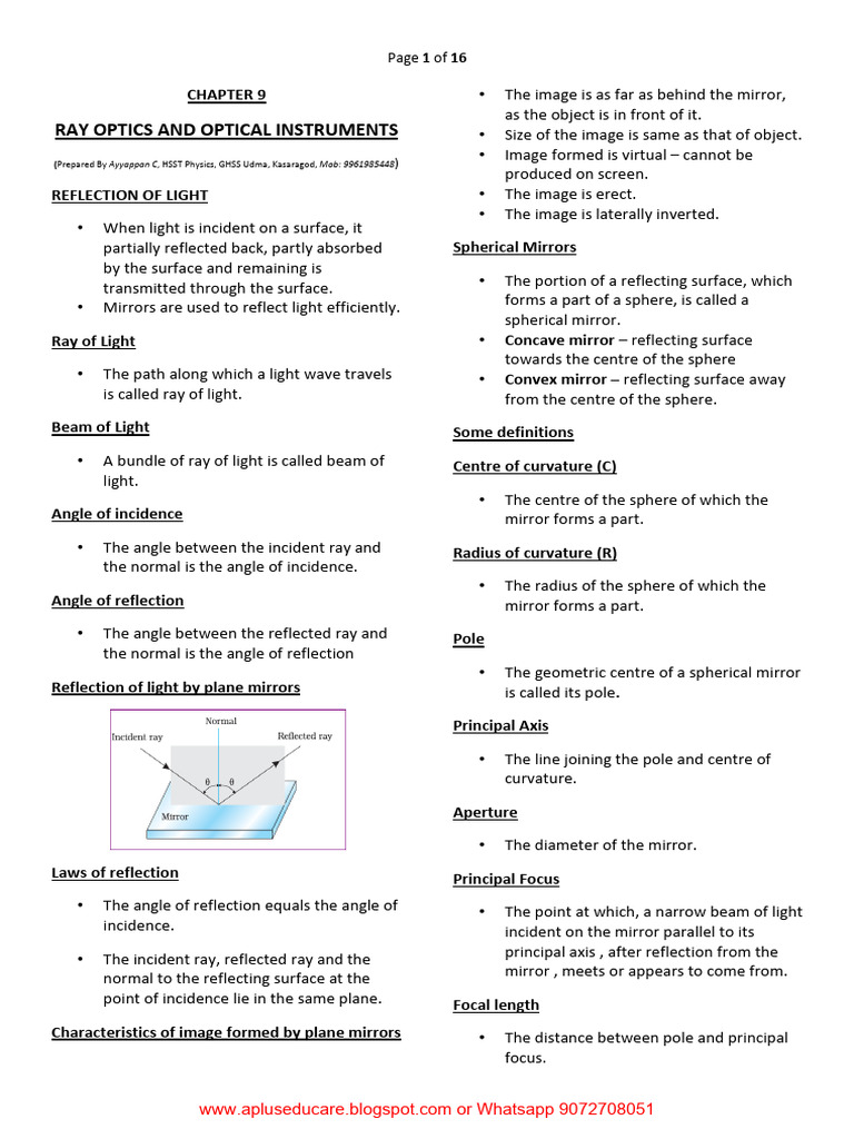 Ray Optics and Optical Instruments Guide | PDF | Mirror | Sphere