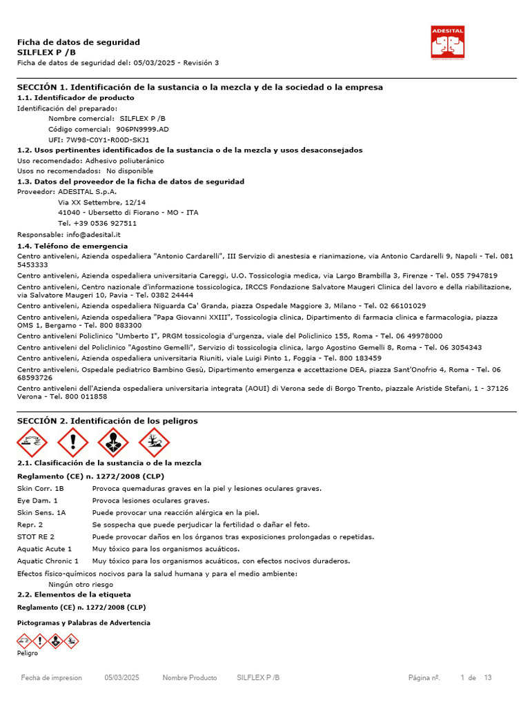 Ficha de Seguridad SILFLEX P/B | PDF | Residuos | Solubilidad