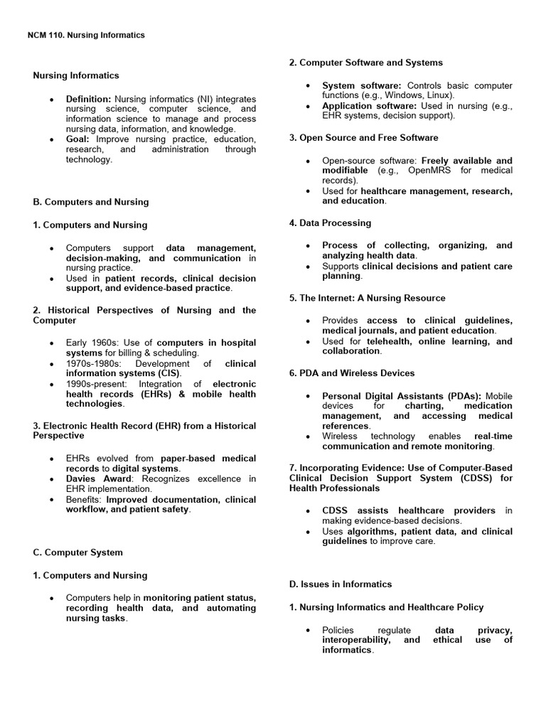 Nursing Informatics Overview and Issues | PDF | Electronic Health ...