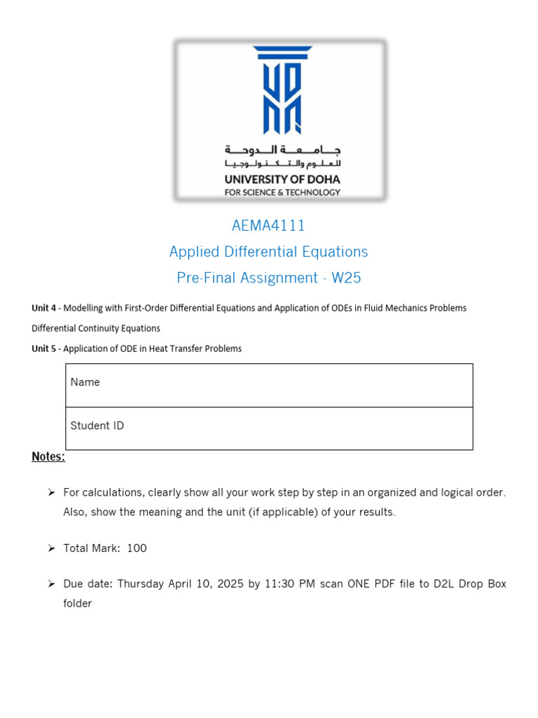 Applied Differential Equations Assignment W25 | PDF | Heat | Heat Transfer