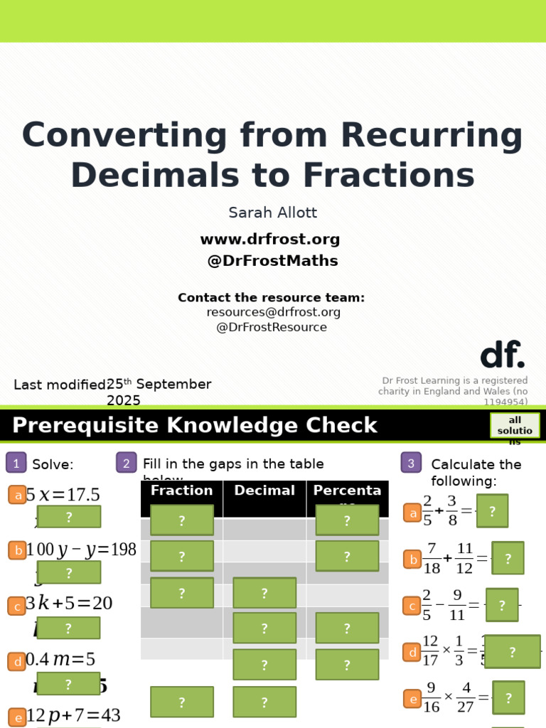 Converting Recurring Decimals to Fractions | PDF | Decimal | Numbers