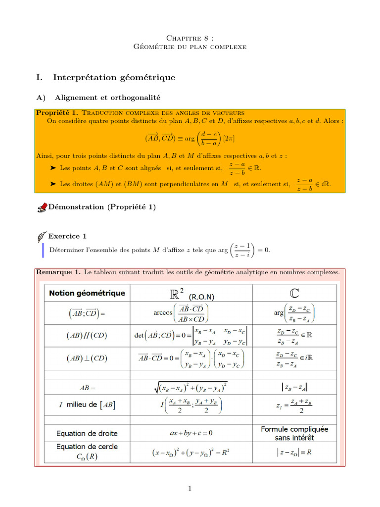 Géométrie du Plan Complexe : Transformations et Propriétés | PDF ...