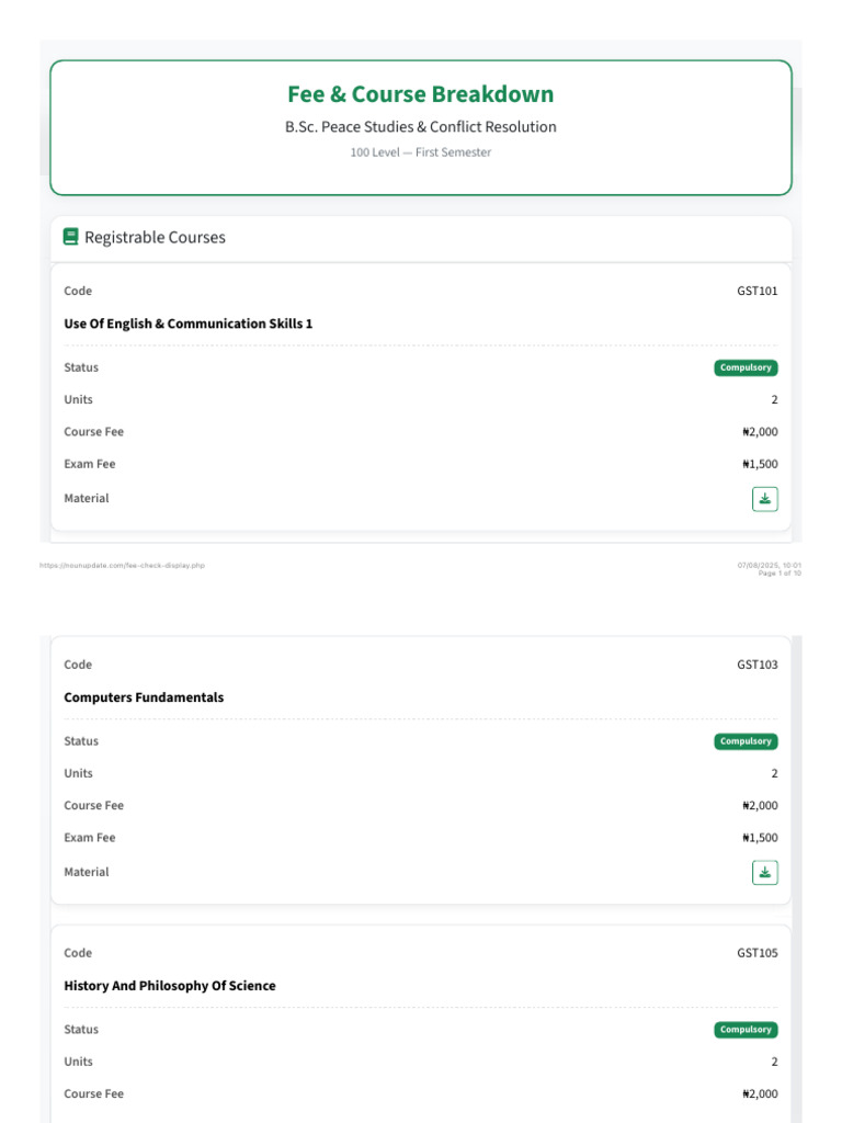 B.Sc. Peace Studies Course Fees Breakdown | PDF