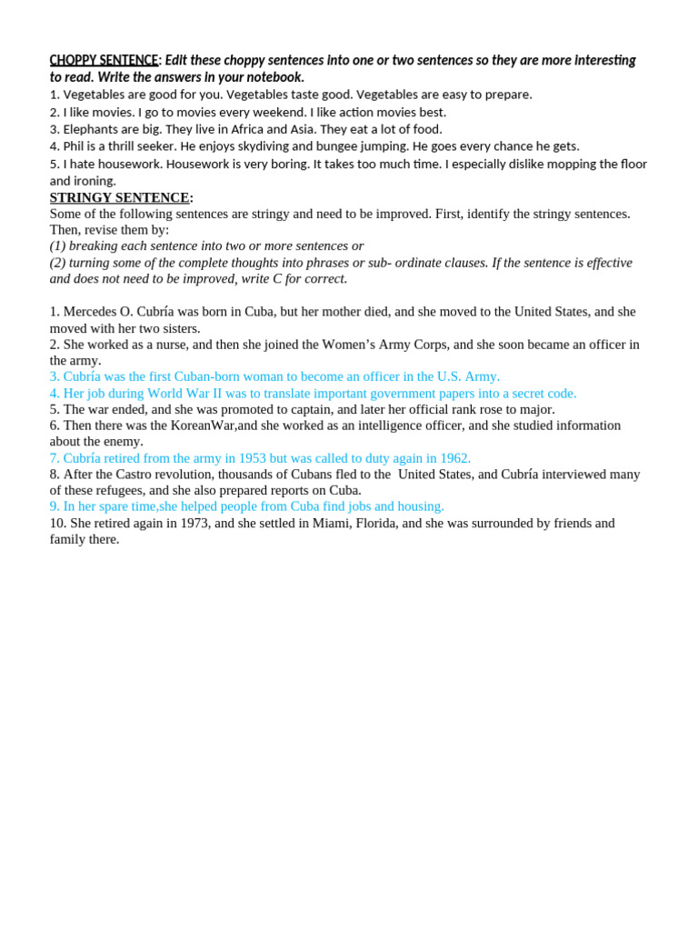 Choppy and Stringy Sentence Revision Guide | PDF