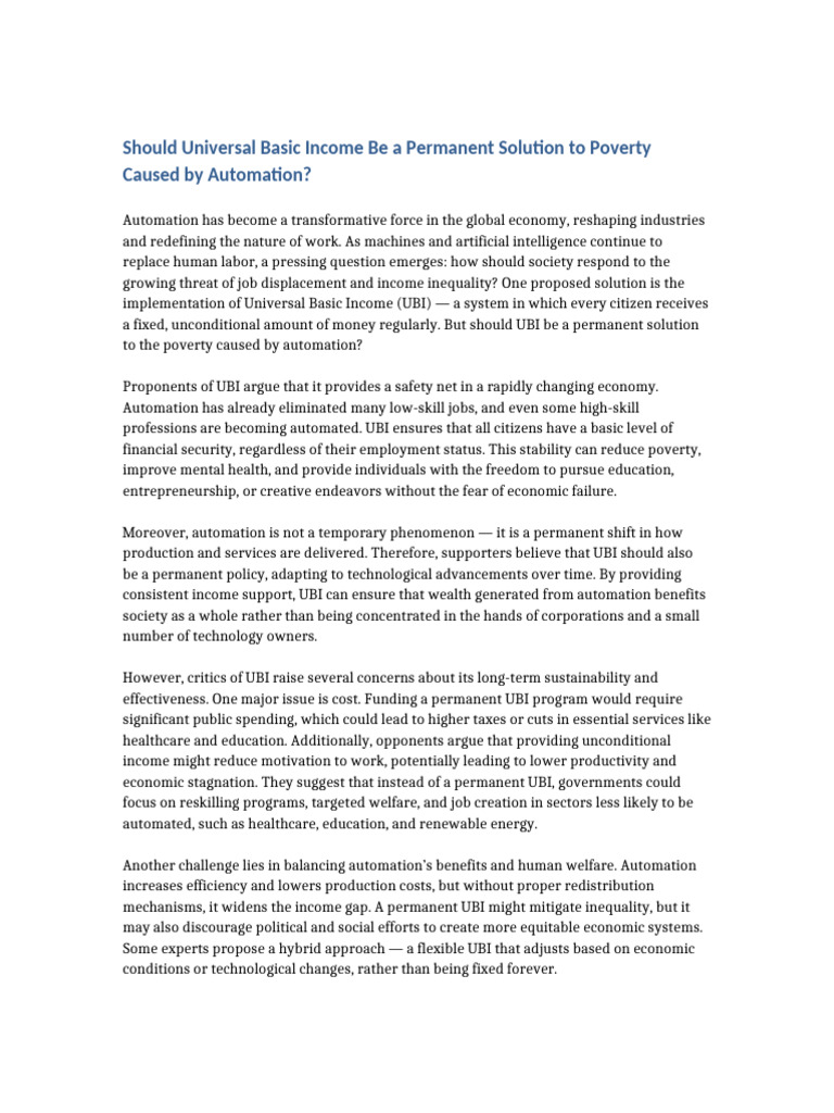 Universal Basic Income and Automation's Impact | PDF | Income | Poverty