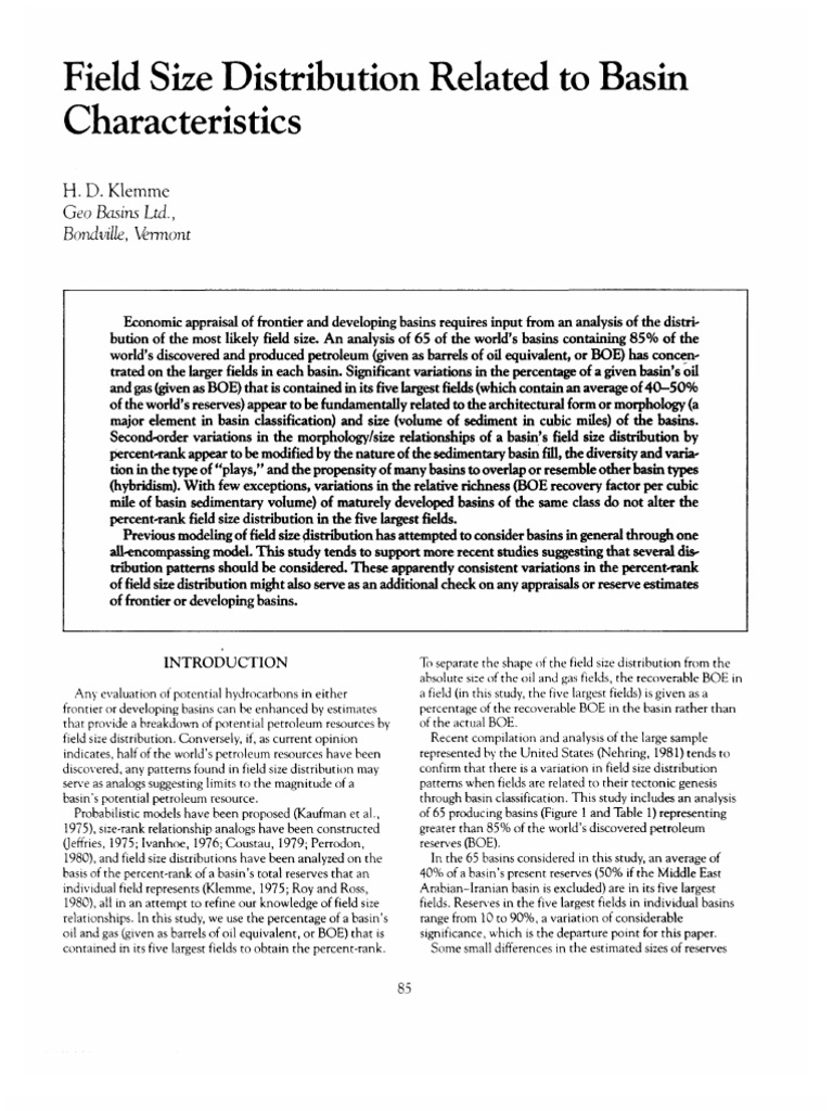 Field Size Distribution in Oil Basins | PDF | Sedimentary Basin ...