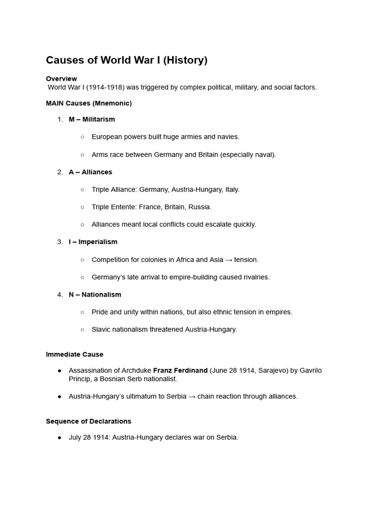 Causes of World War I Explained | PDF