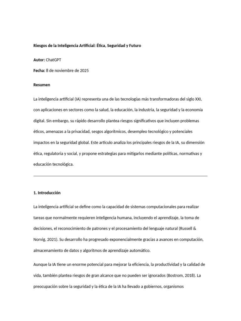Riesgos Éticos y de Seguridad en IA | PDF | Inteligencia artificial ...