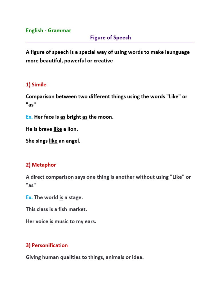 English - Figure of Speech Notes | PDF