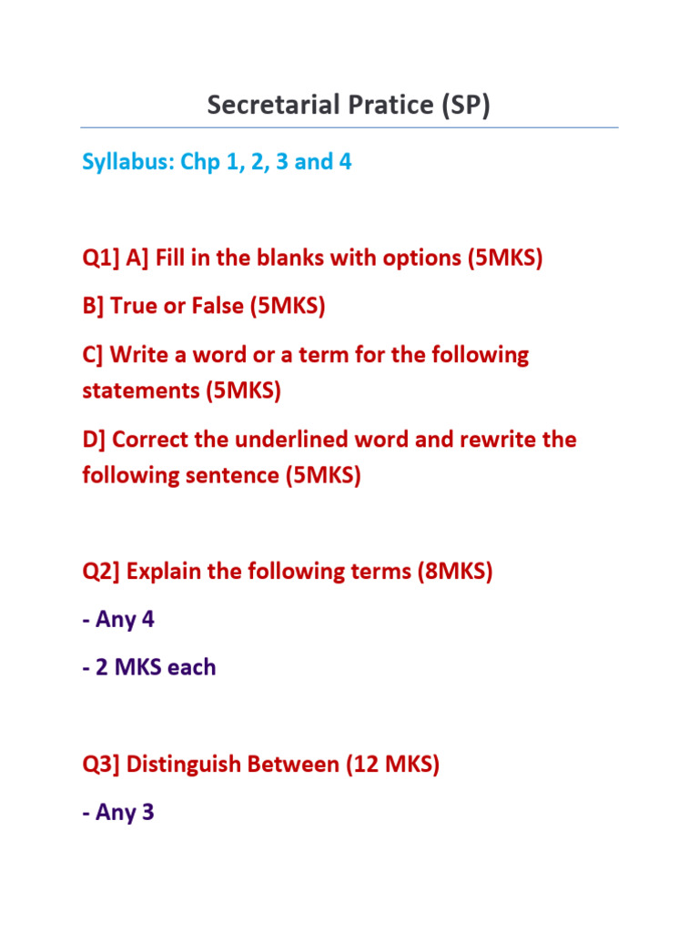 Secretarial Practice Syllabus Overview | PDF