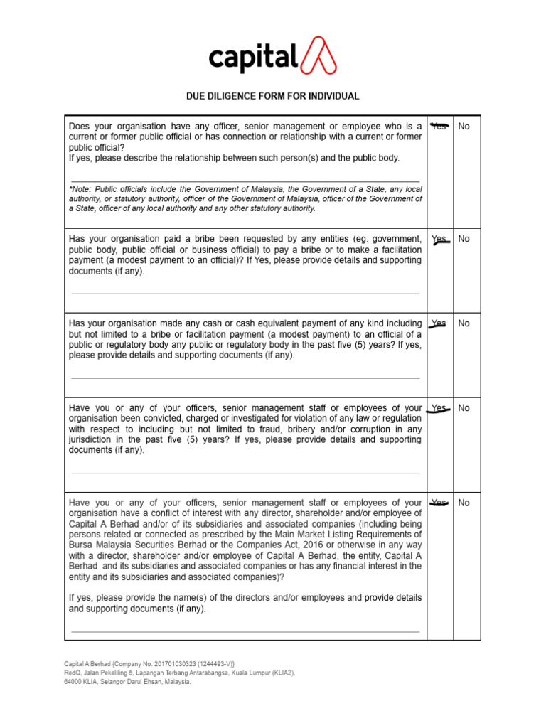 Due Diligence Form for Individuals | PDF | Bribery | Private Law