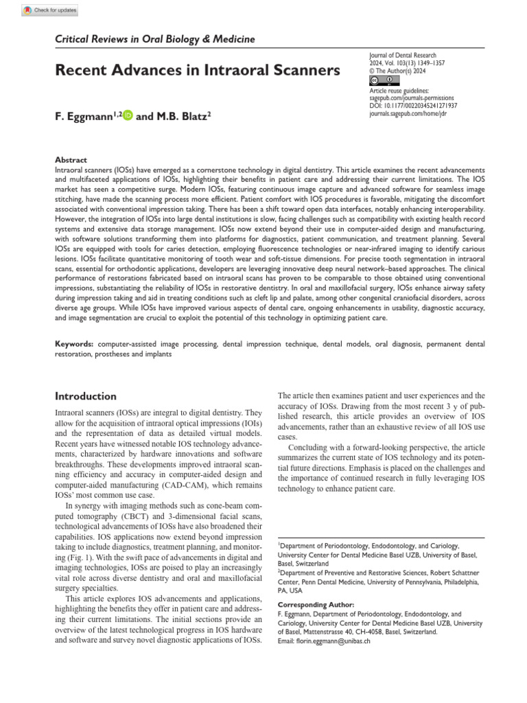 2024-Recent Advances in Intraoral Scanners | PDF | Orthodontics ...