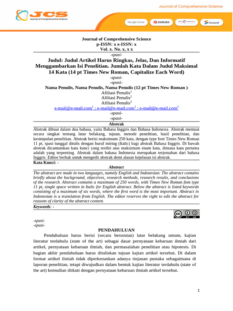 Panduan Penulisan Jurnal JCS | PDF