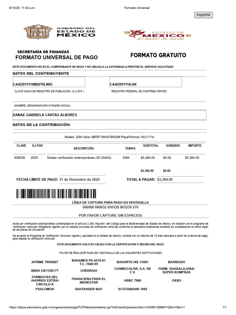 Multa Verificación Vehicular Estado de México | PDF