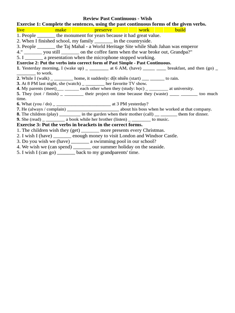 Review Past Continuous | PDF