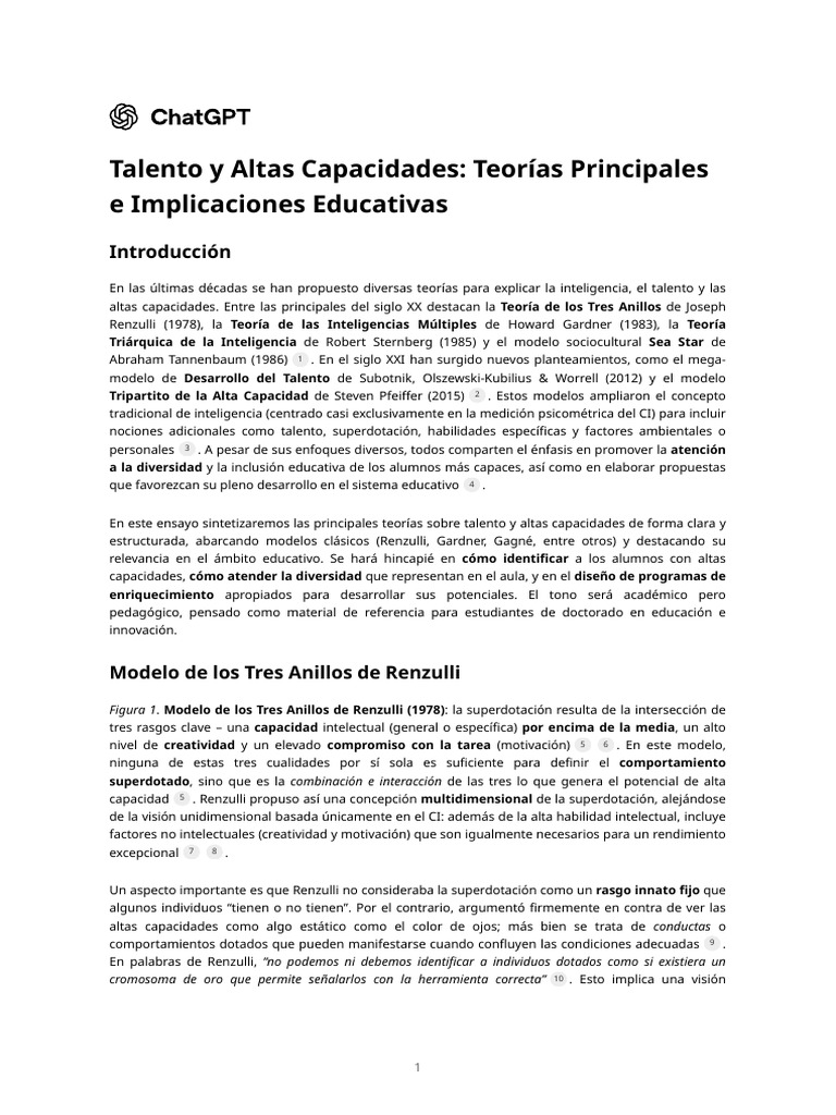 Teorías sobre Talento y Altas Capacidades | PDF | Dotamiento ...