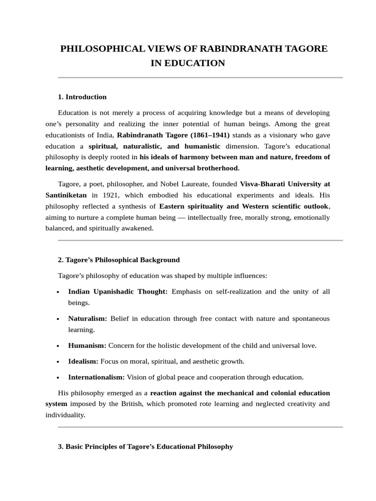 Tagore's Vision for Holistic Education | PDF | Philosophy Of Education ...