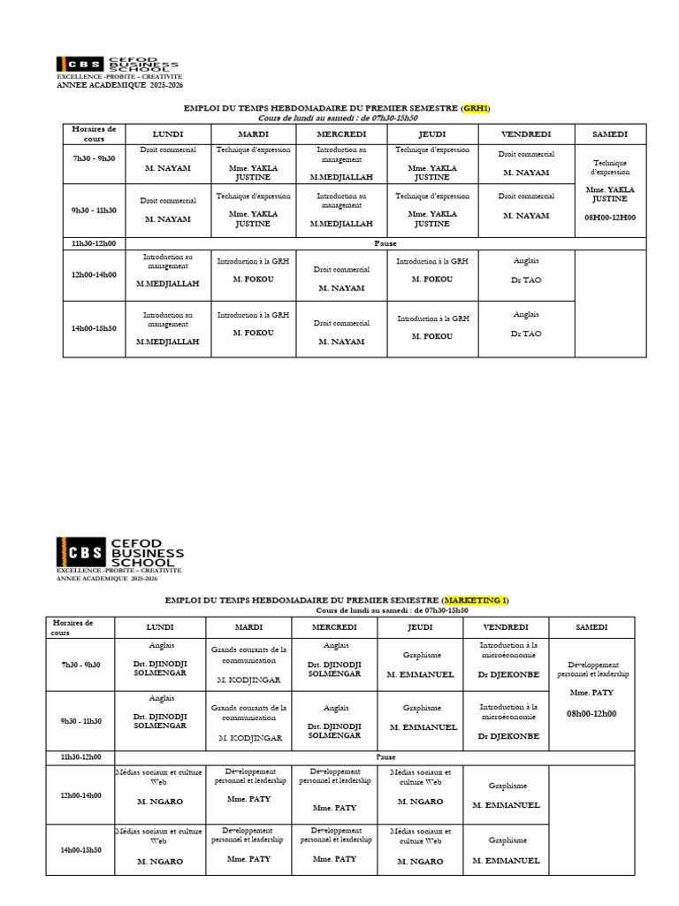Emploi du temps académique 2025-2026 | PDF | Informatique