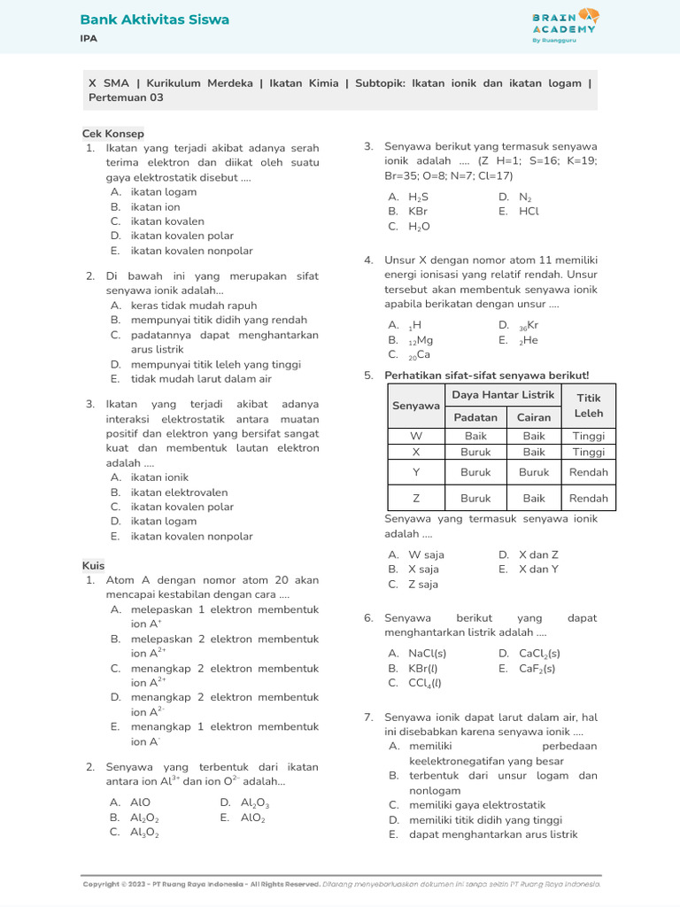 10KMERIPA3901BS_V1 - Ikatan Kimia - Pertemuan 03 | PDF