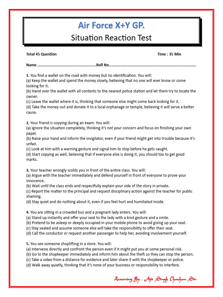 SRT Questions for Air Force Candidates | PDF