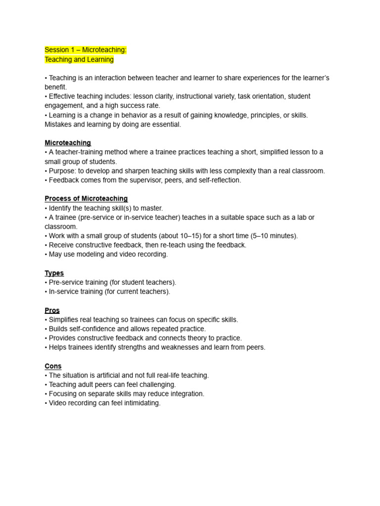 Microteaching Techniques for Effective Teaching | PDF | Learning | Teachers