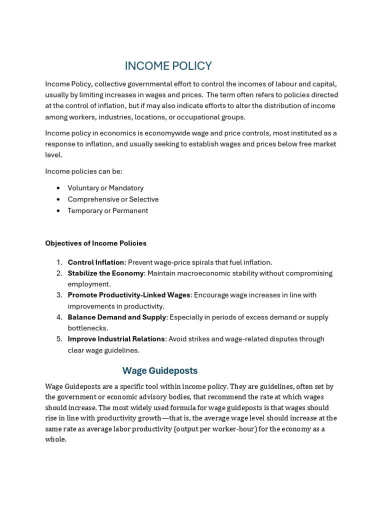 Income Policy: Wage and Price Control | PDF | Inflation | Labour Economics