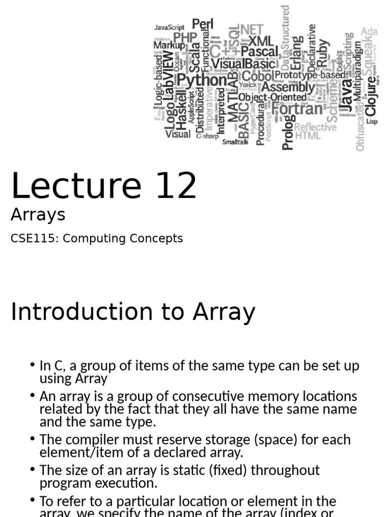 CSE115Lecture12Arrays-1D Part01 | PDF | Software Development | Computer ...