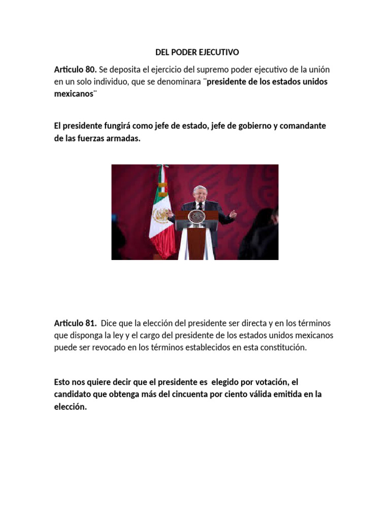 Del Poder Ejecutivo | PDF | Ejecutivo (gobierno) | Presidentes de los ...