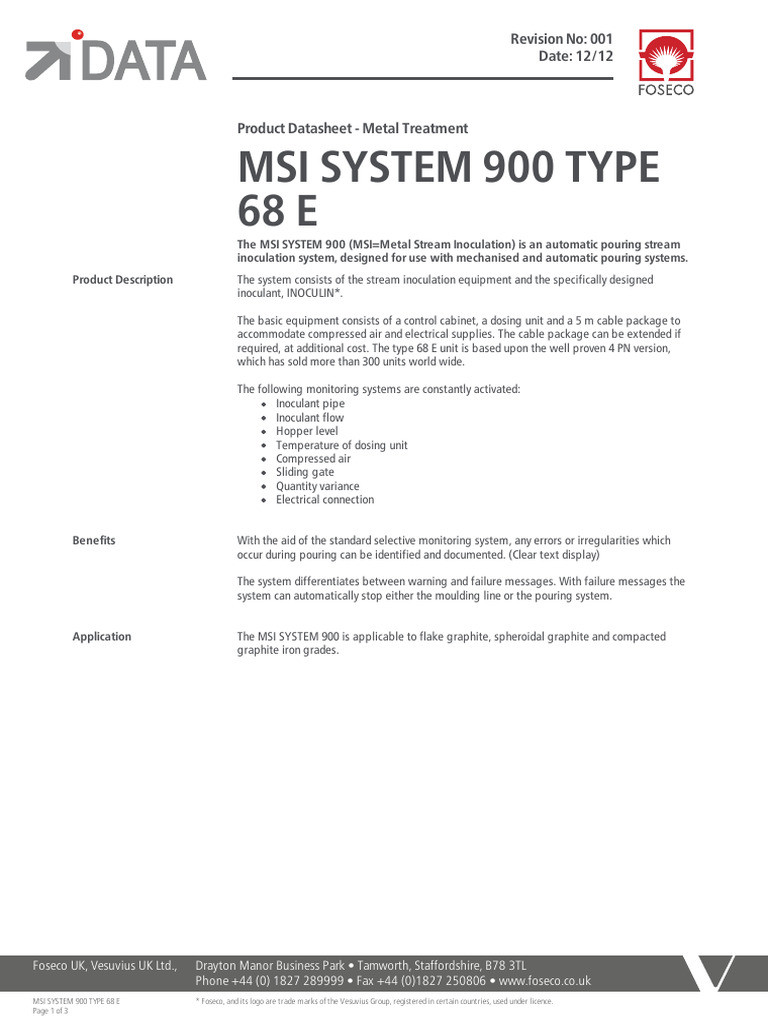 MSI System 900 Type 68 E Datasheet | PDF | Manufactured Goods | Electricity