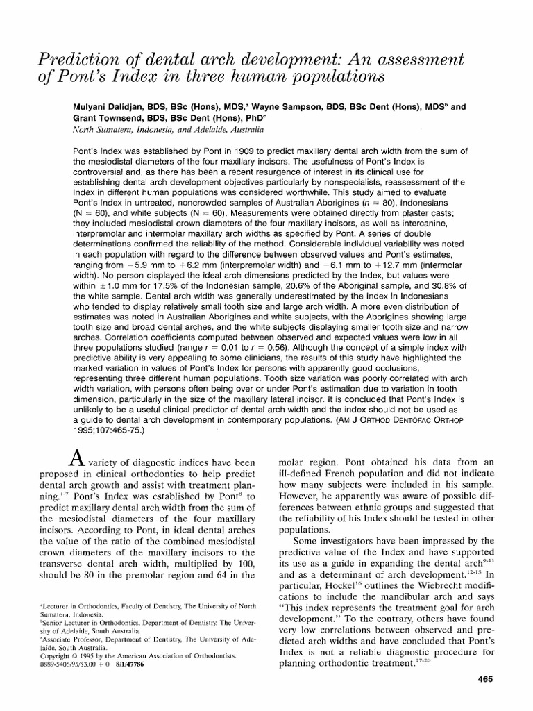 Prediction of Dental Arch Development in | PDF | Orthodontics | Dentistry