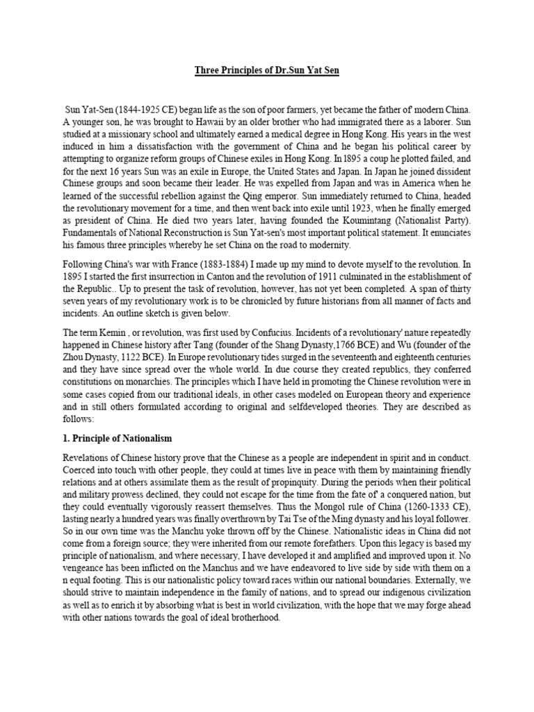 Sun Yat-sen's Three Revolutionary Principles | PDF | History Of China ...