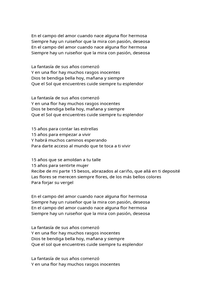 Letra de 15 años: Celebrando la vida | PDF