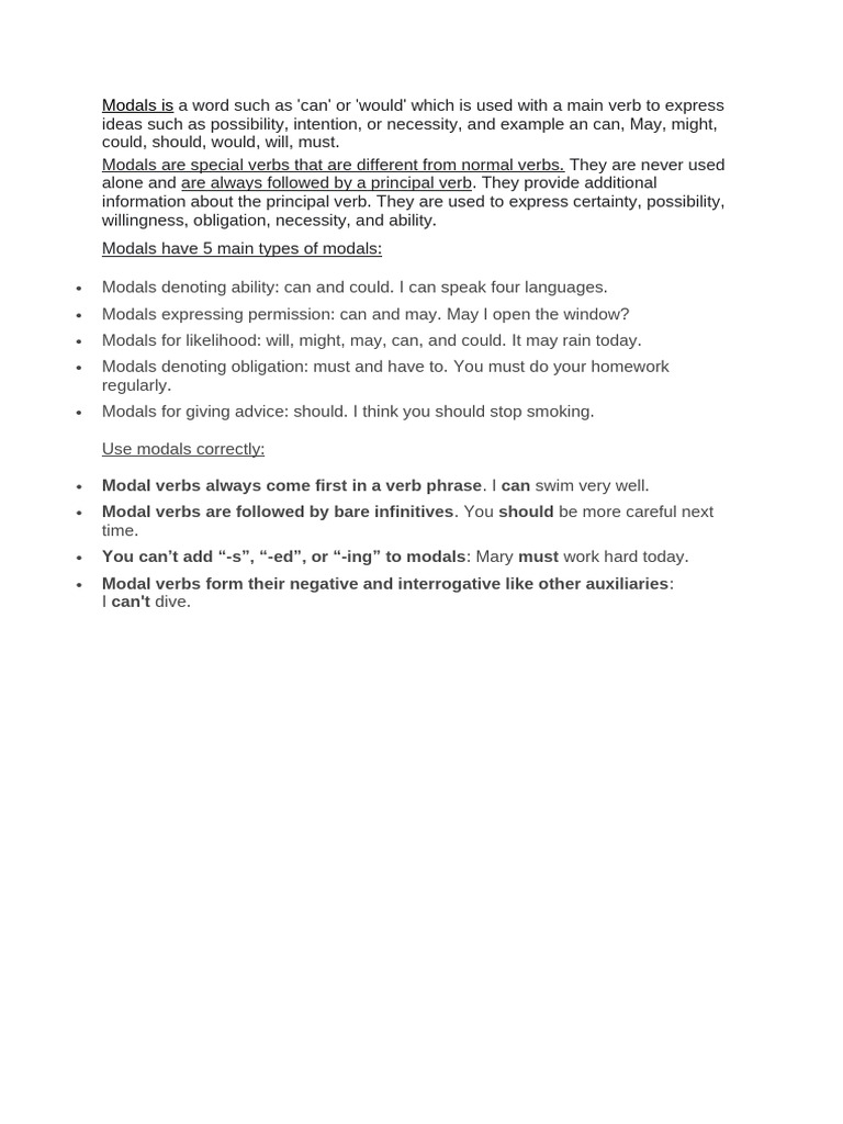 Modals Is A Word Such As | PDF