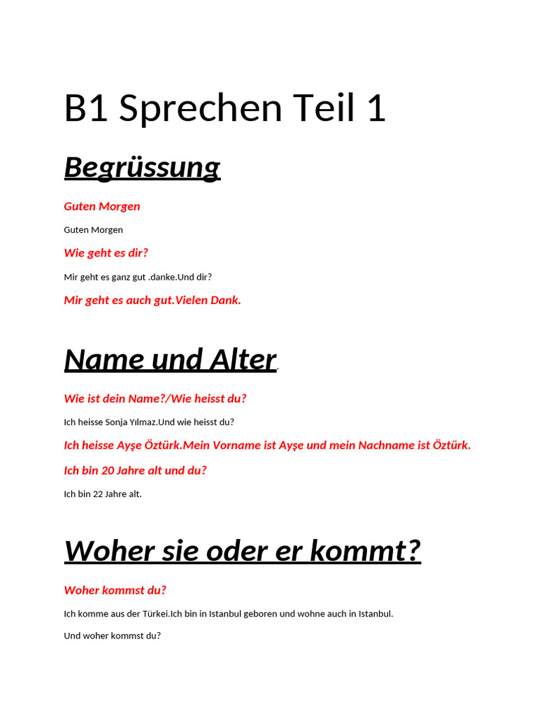 B1 Sprechen Teil 1 EN | PDF