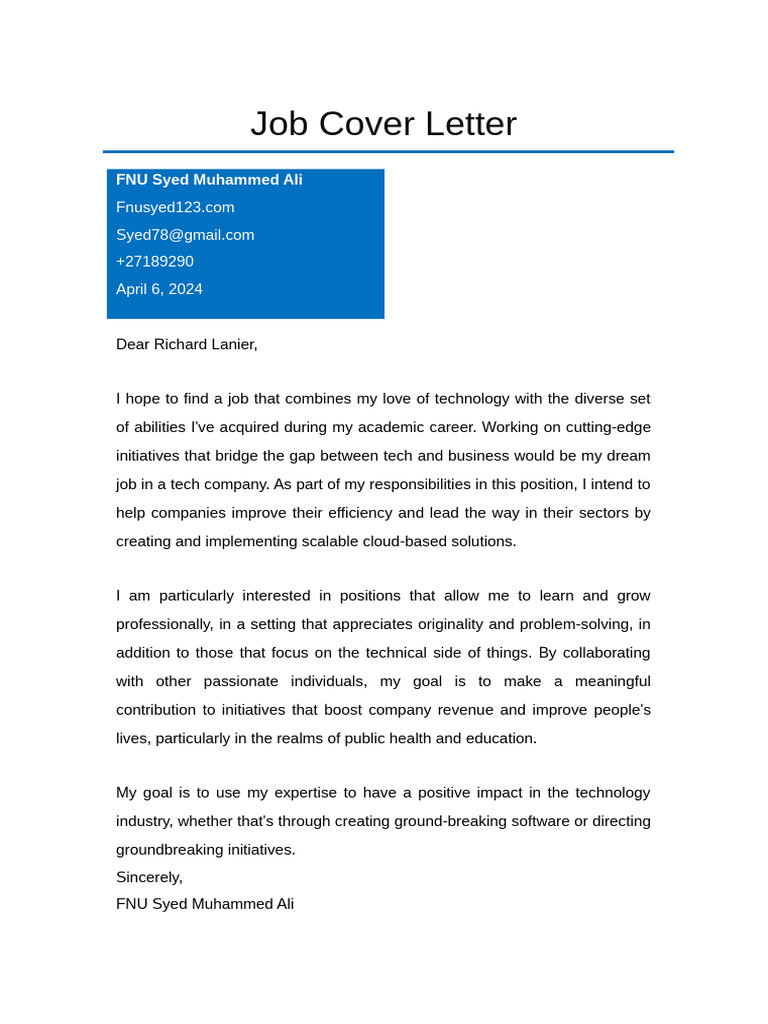 Tech-Focused Job Cover Letter | PDF