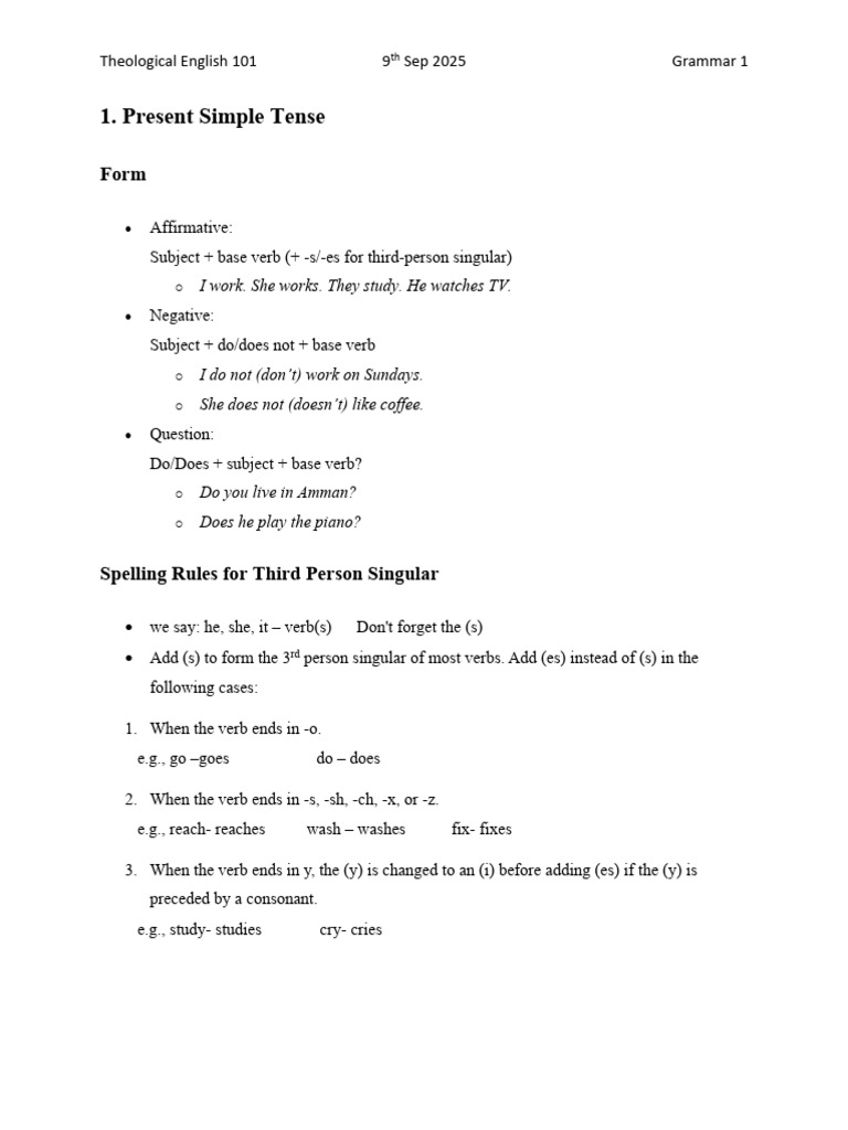 Lecture 2 - Grammar 1 - Present Tenses (Simple&cont) | PDF | English ...
